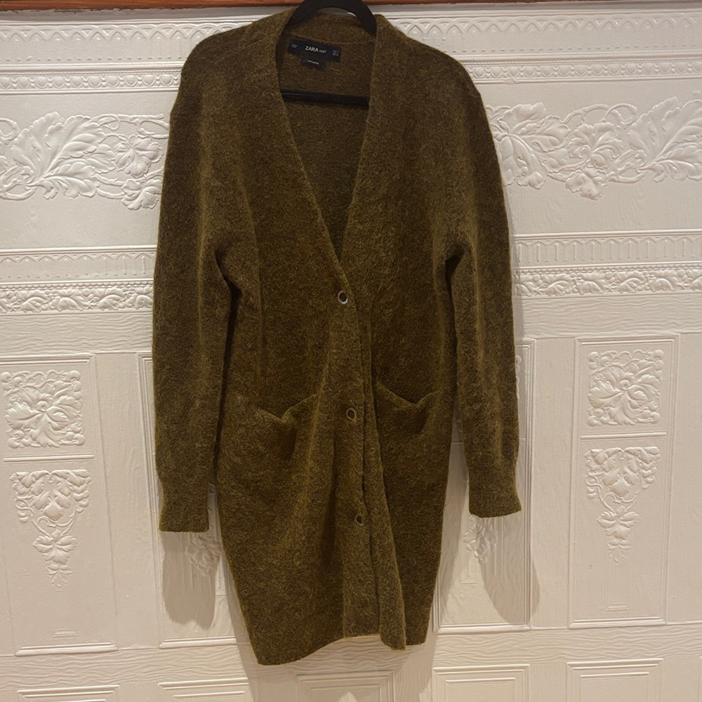 Zara Khaki Long Cardigan